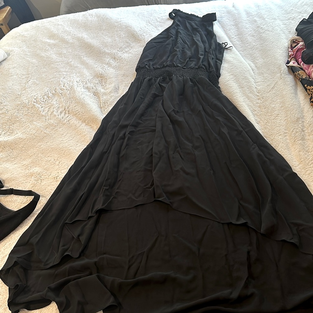 Black assymetrical halter dress new